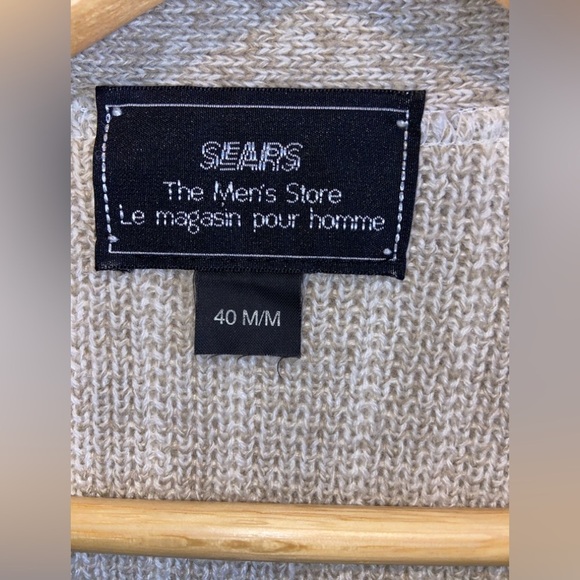 Mens VINTAGE Sears oatmeal and cream buttoned knitted cardigan size Medium - Picture 5 of 12